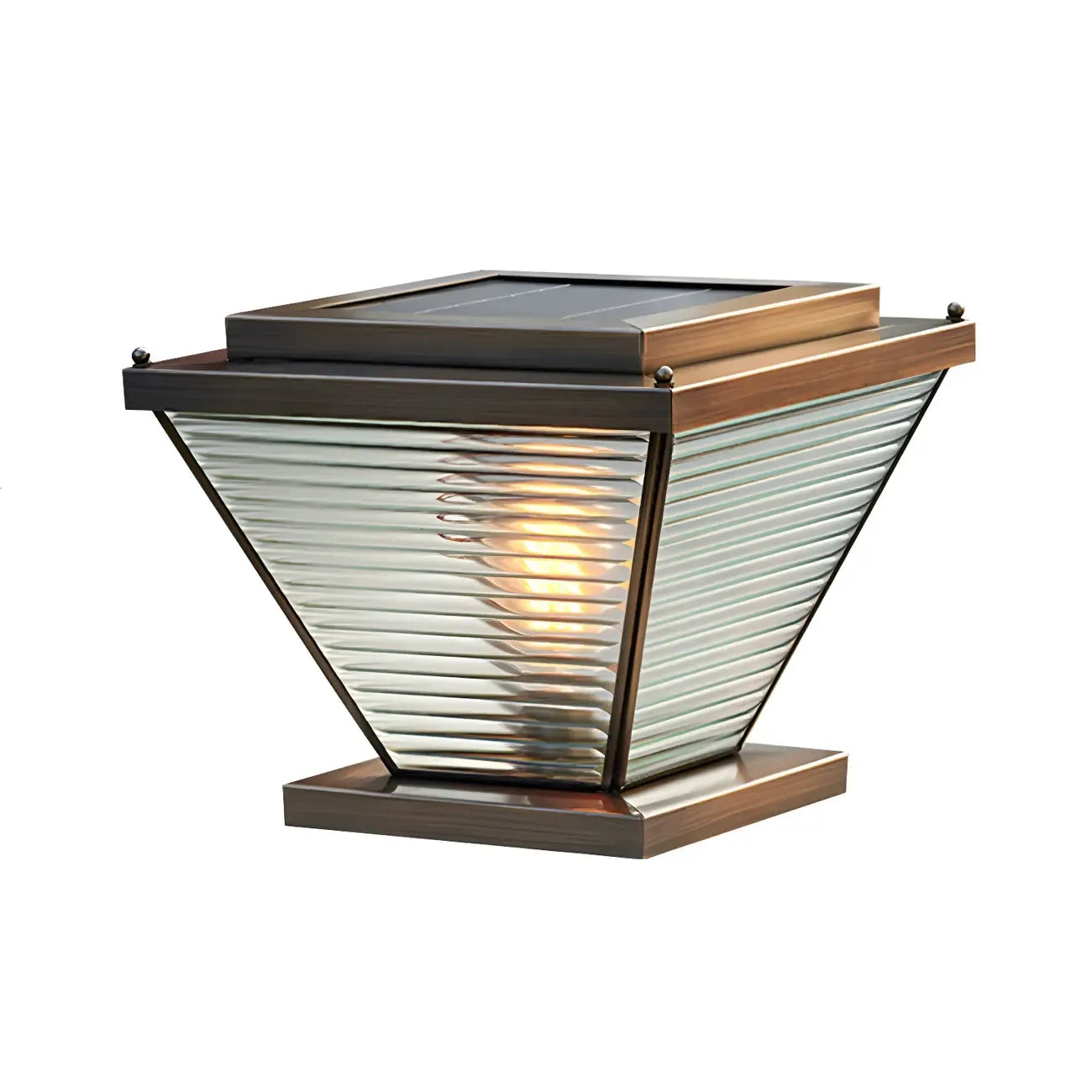 Bronze Solar Striped Reverse-Pyramid Outdoor Post Lights