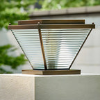 Bronze Solar Striped Reverse-Pyramid Outdoor Post Lights