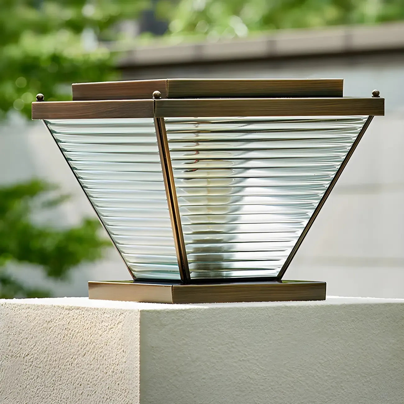 Bronze Solar Striped Reverse-Pyramid Outdoor Post Lights