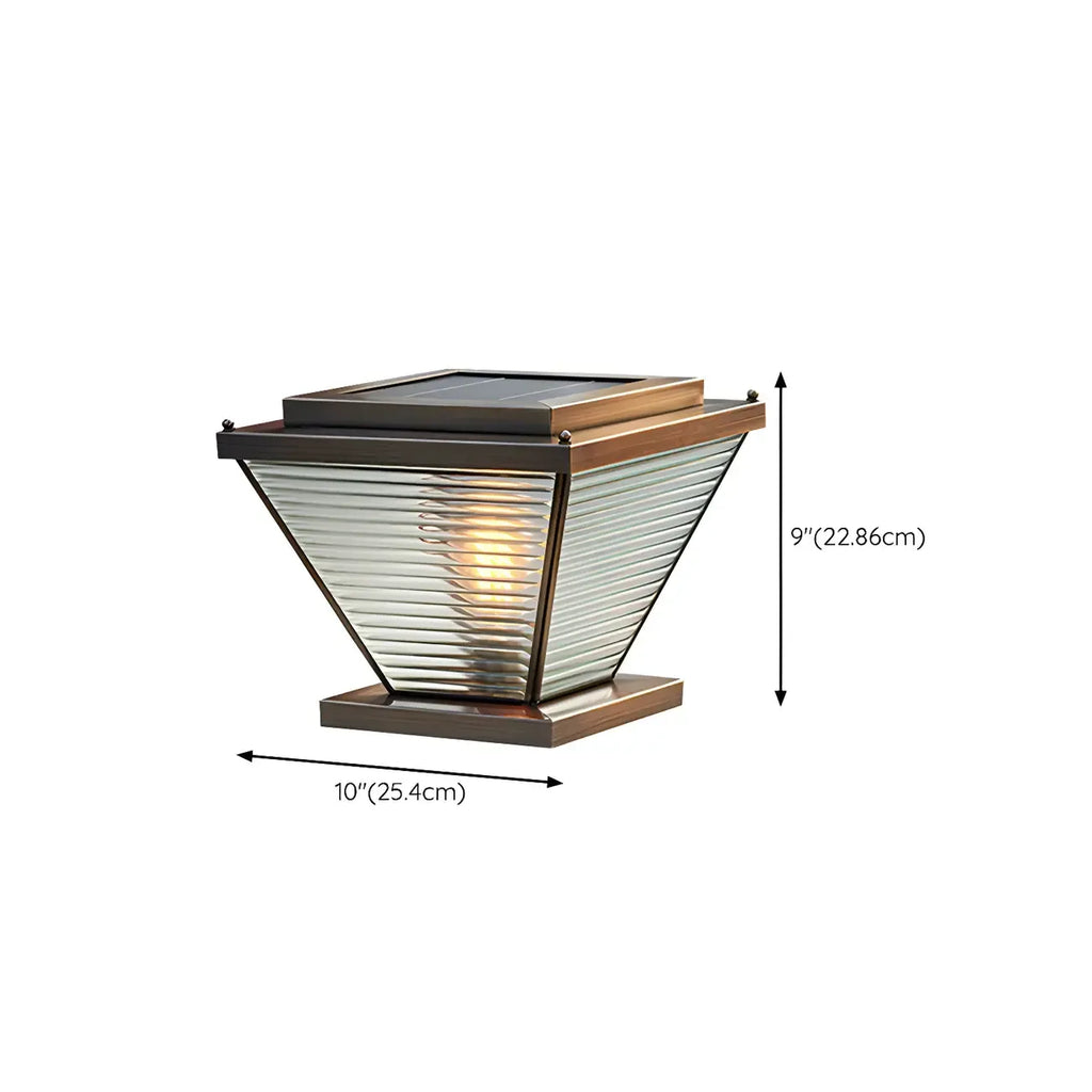 Bronze Solar Striped Reverse-Pyramid Outdoor Post Lights