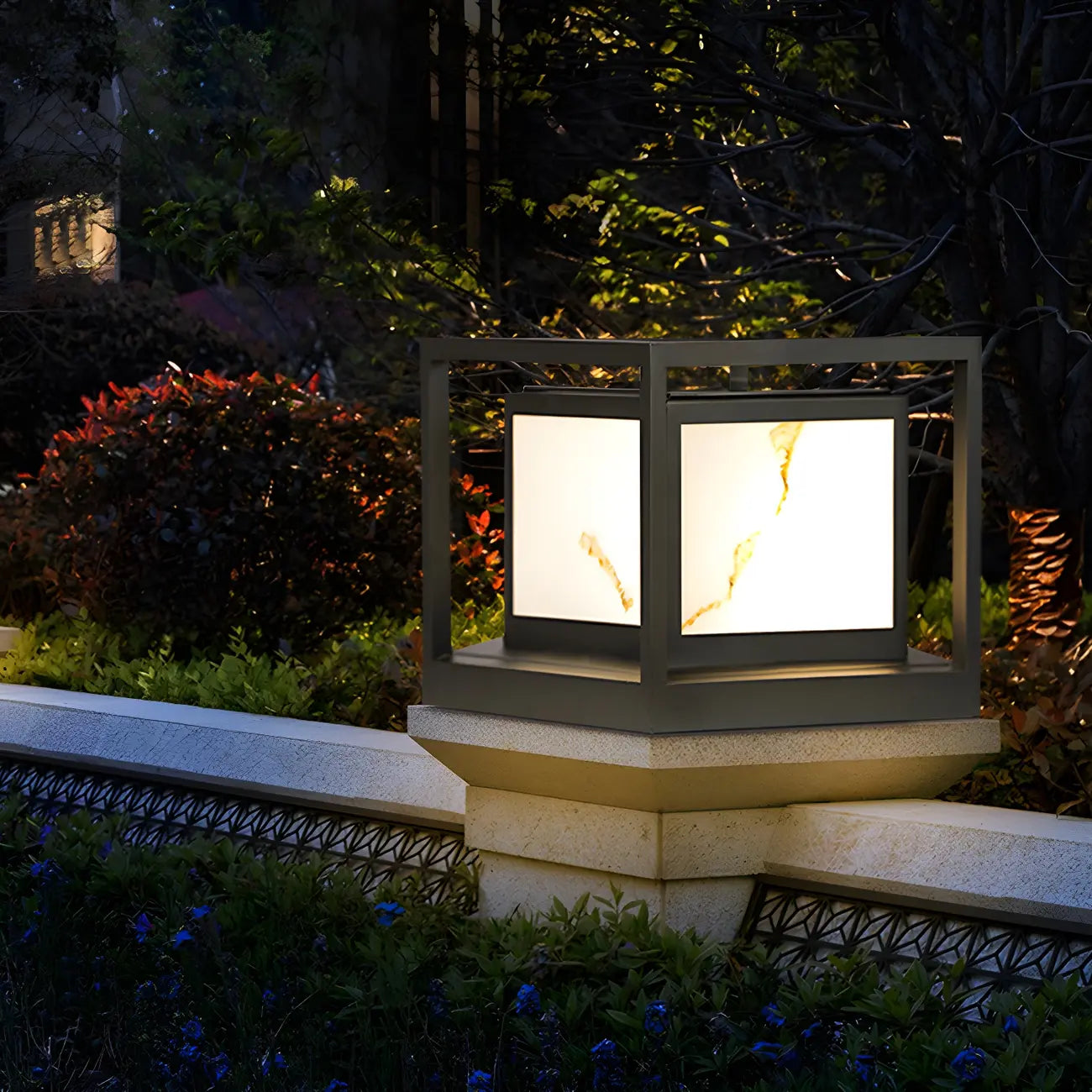 Black Metal Cubic Open Frame Post Cap Light