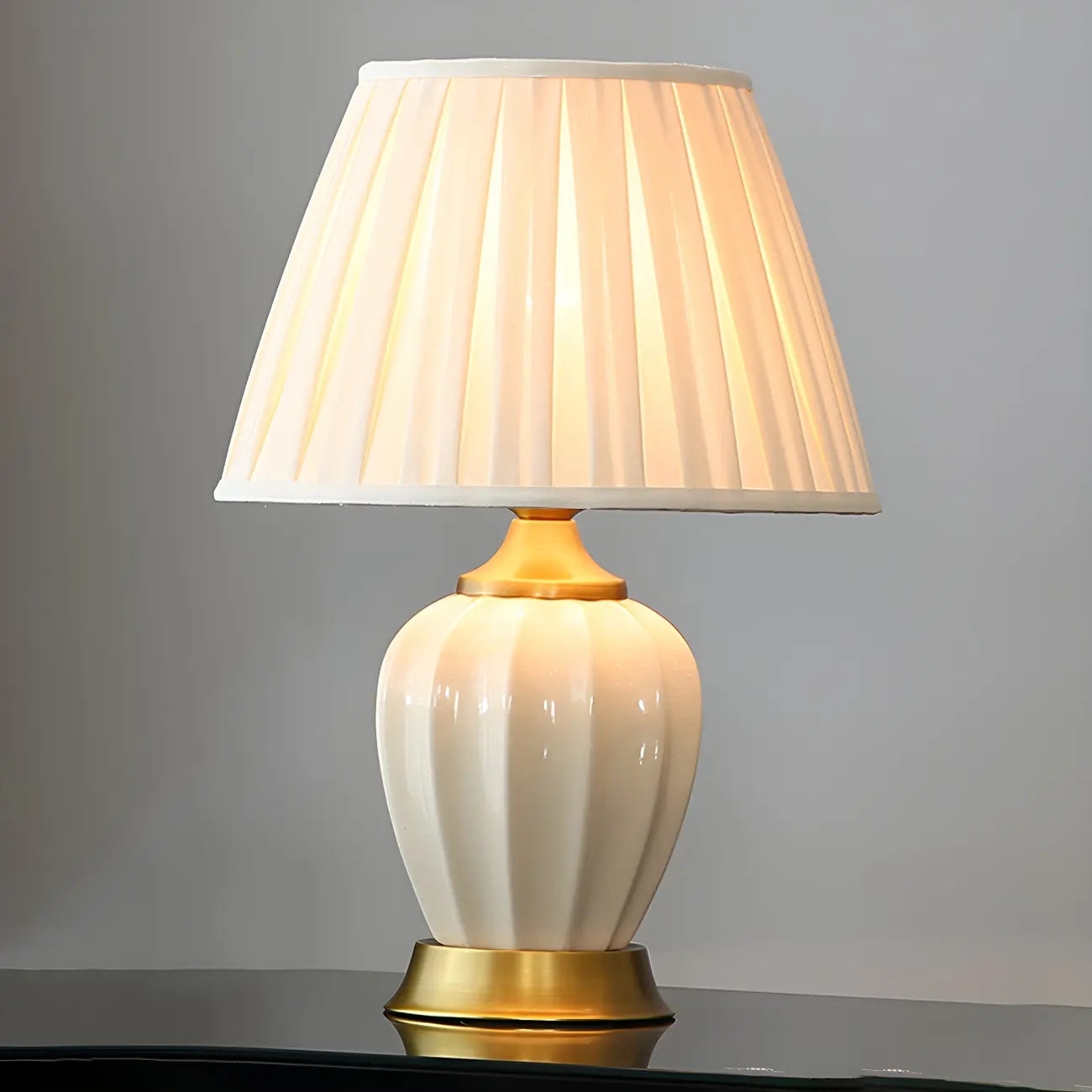 Elegant Barrel Fabric Shade Ceramic Table Lamp for Bedroom