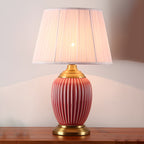 Elegant Barrel Fabric Shade Ceramic Table Lamp for Bedroom