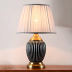 Elegant Barrel Fabric Shade Ceramic Table Lamp for Bedroom