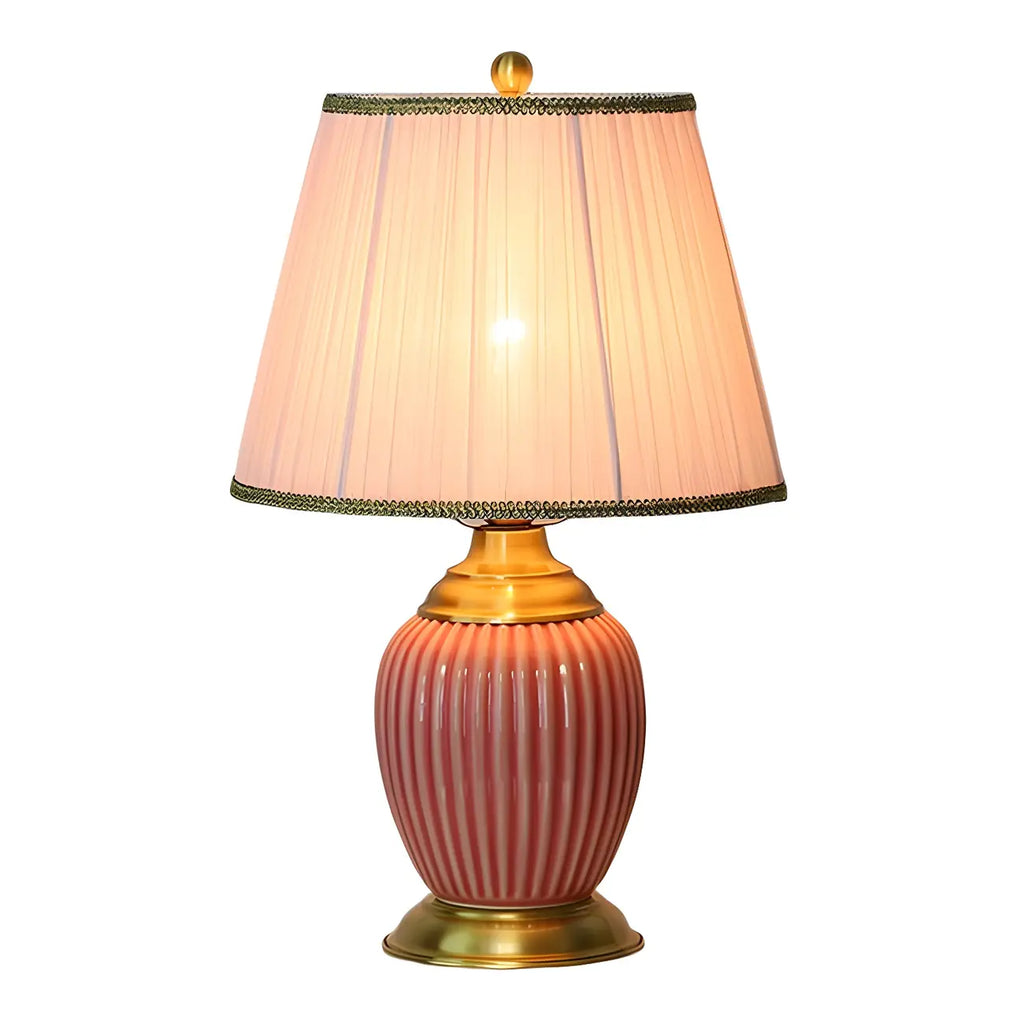 Plug-In Elegant Ceramic LED Table Lamp with Fabric Shade