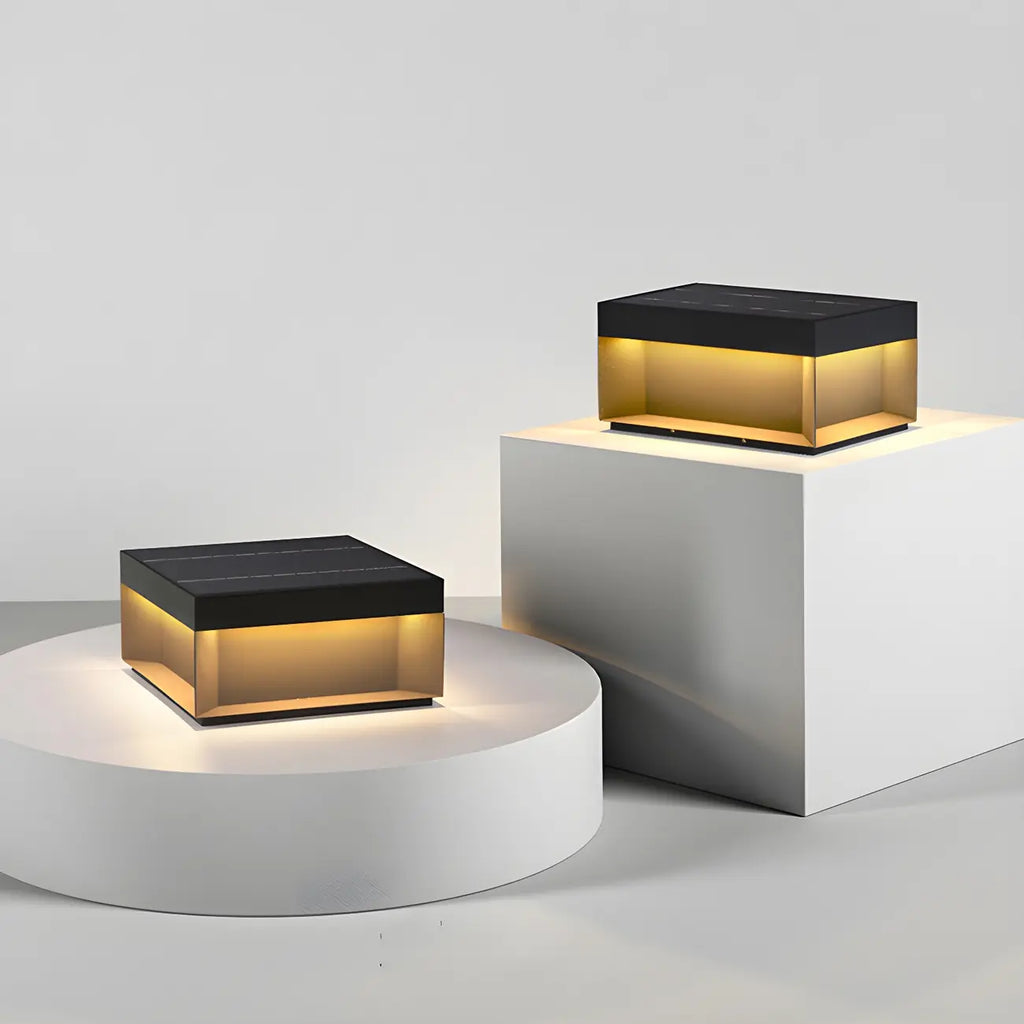 Black Square Solar Warm Light Outdoor Post Lights