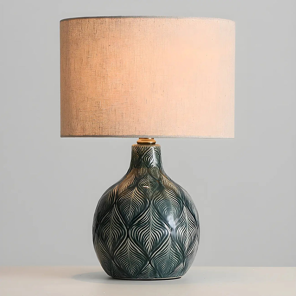 Exquisite Green Ceramic Fabric LED Table Lamp for Bedside