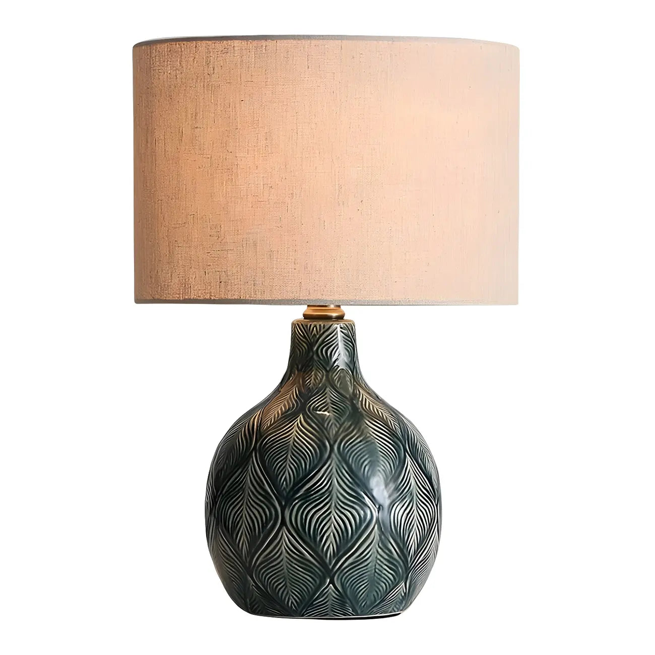 Exquisite Green Ceramic Fabric LED Table Lamp for Bedside