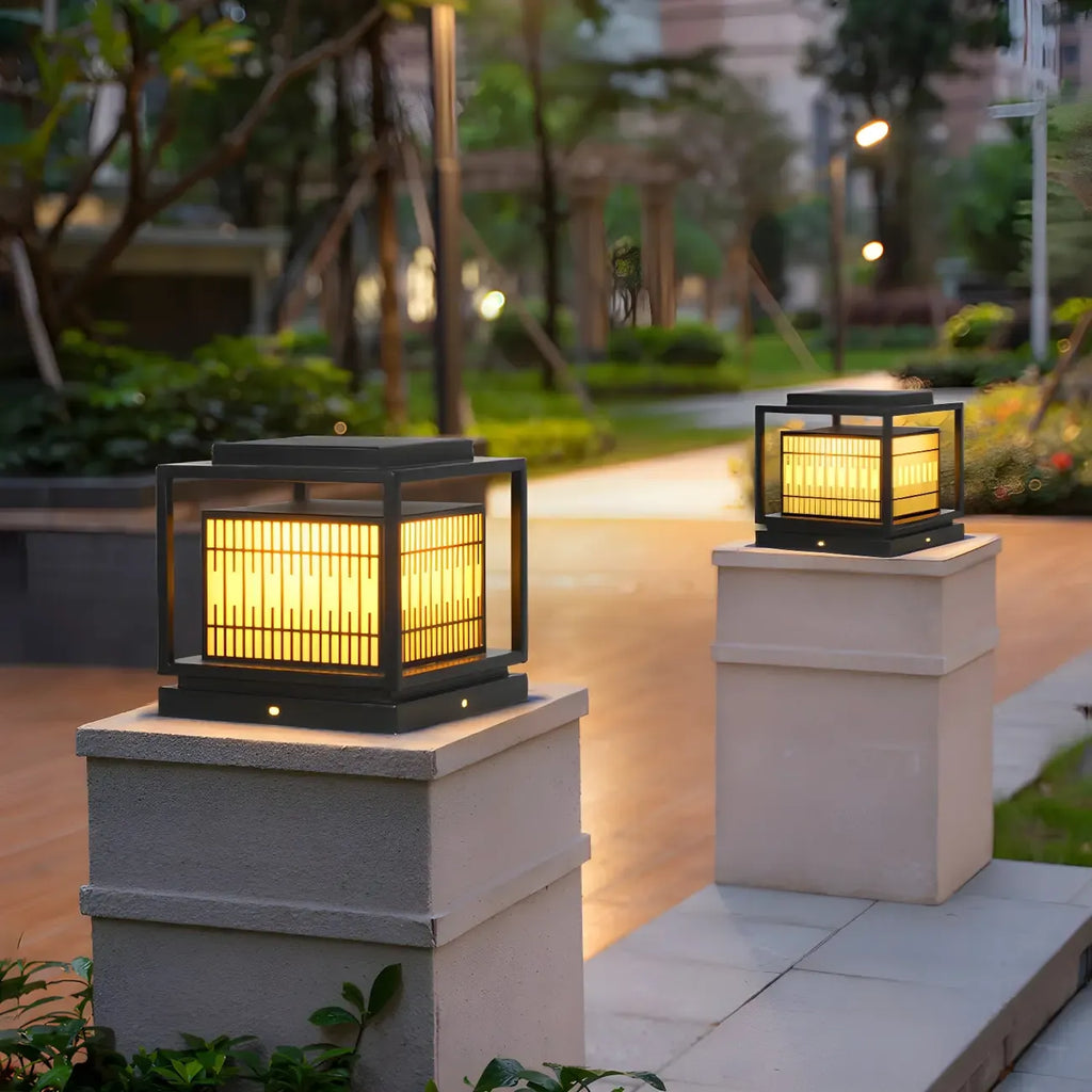 Black Metal Rectangle Lantern Design Post Cap Light