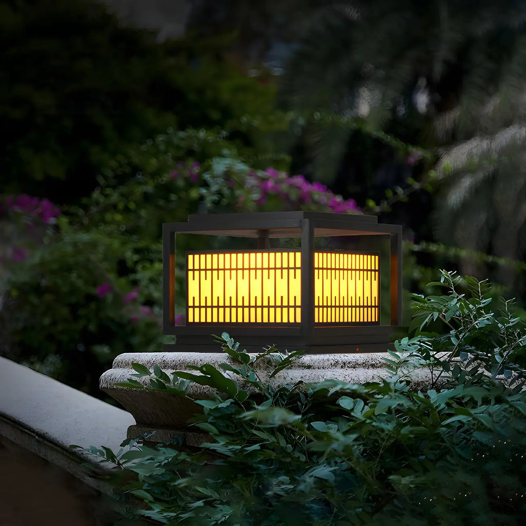 Black Metal Rectangle Lantern Design Post Cap Light