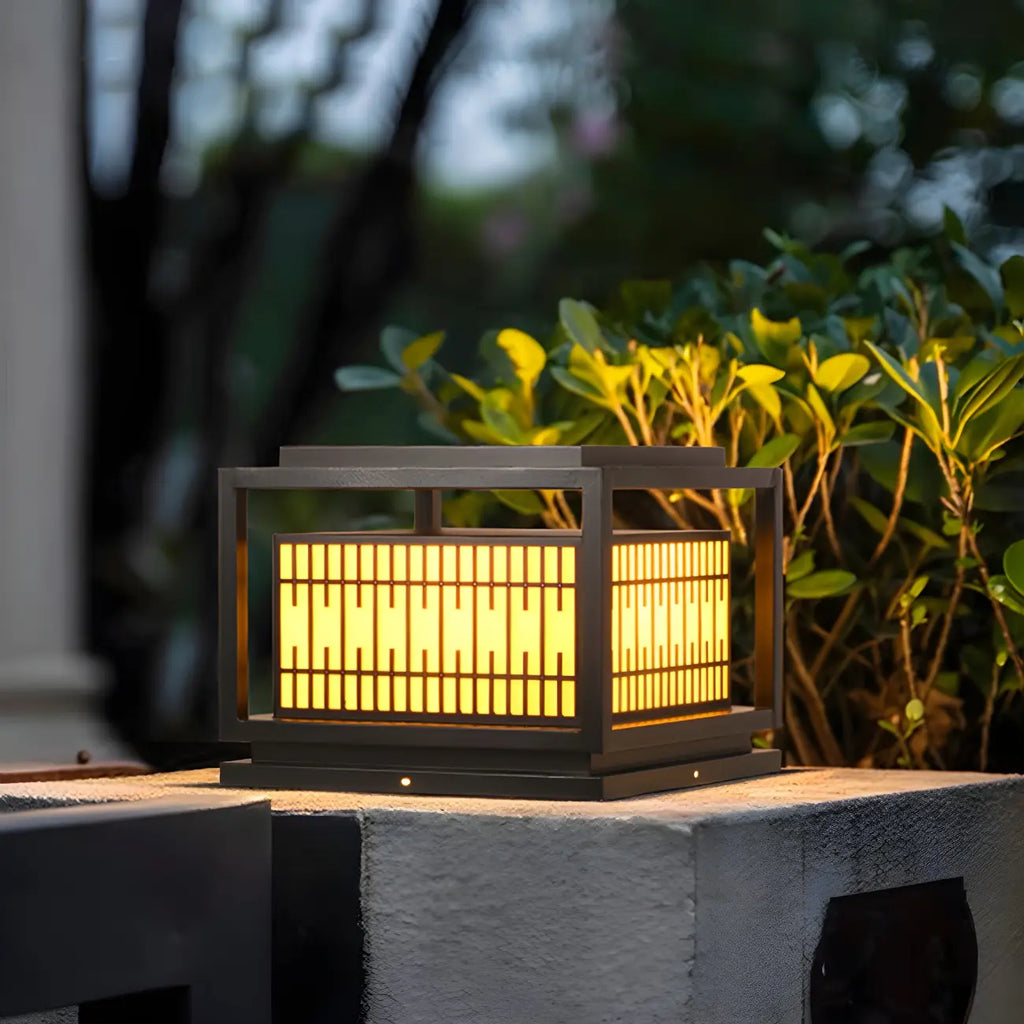Black Metal Rectangle Lantern Design Post Cap Light
