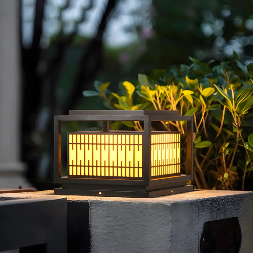 Black Metal Rectangle Lantern Design Post Cap Light