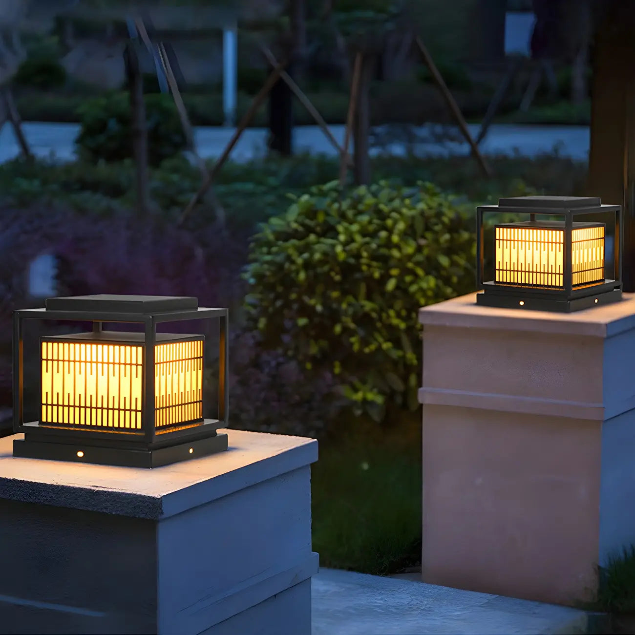 Black Metal Rectangle Lantern Design Post Cap Light