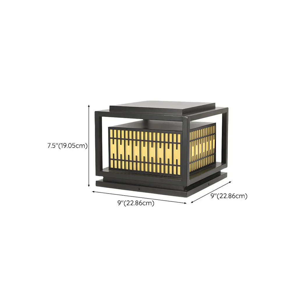 Black Metal Rectangle Lantern Design Post Cap Light