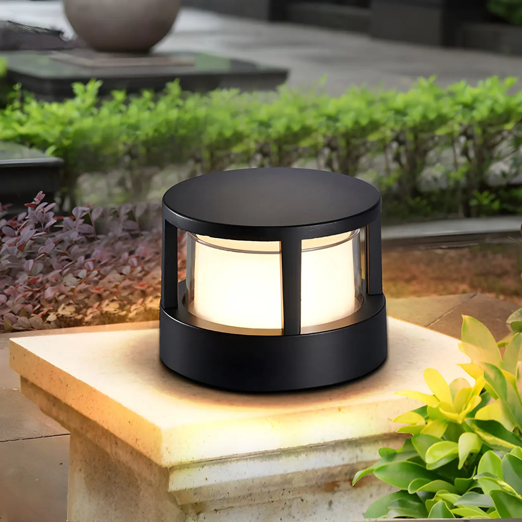 Black Metal Cylinder Wired Post Cap Light