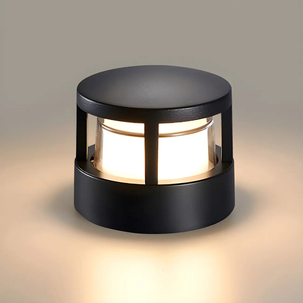Black Metal Cylinder Wired Post Cap Light
