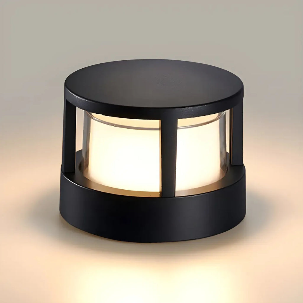 Black Metal Cylinder Wired Post Cap Light