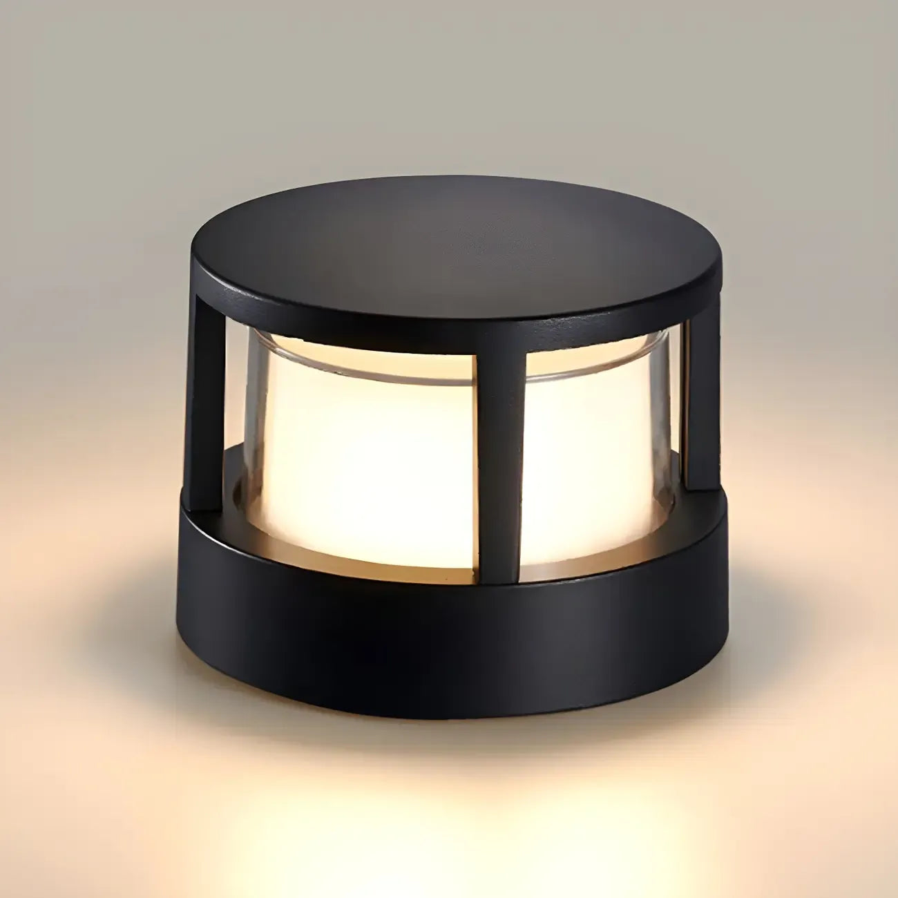Black Metal Cylinder Wired Post Cap Light