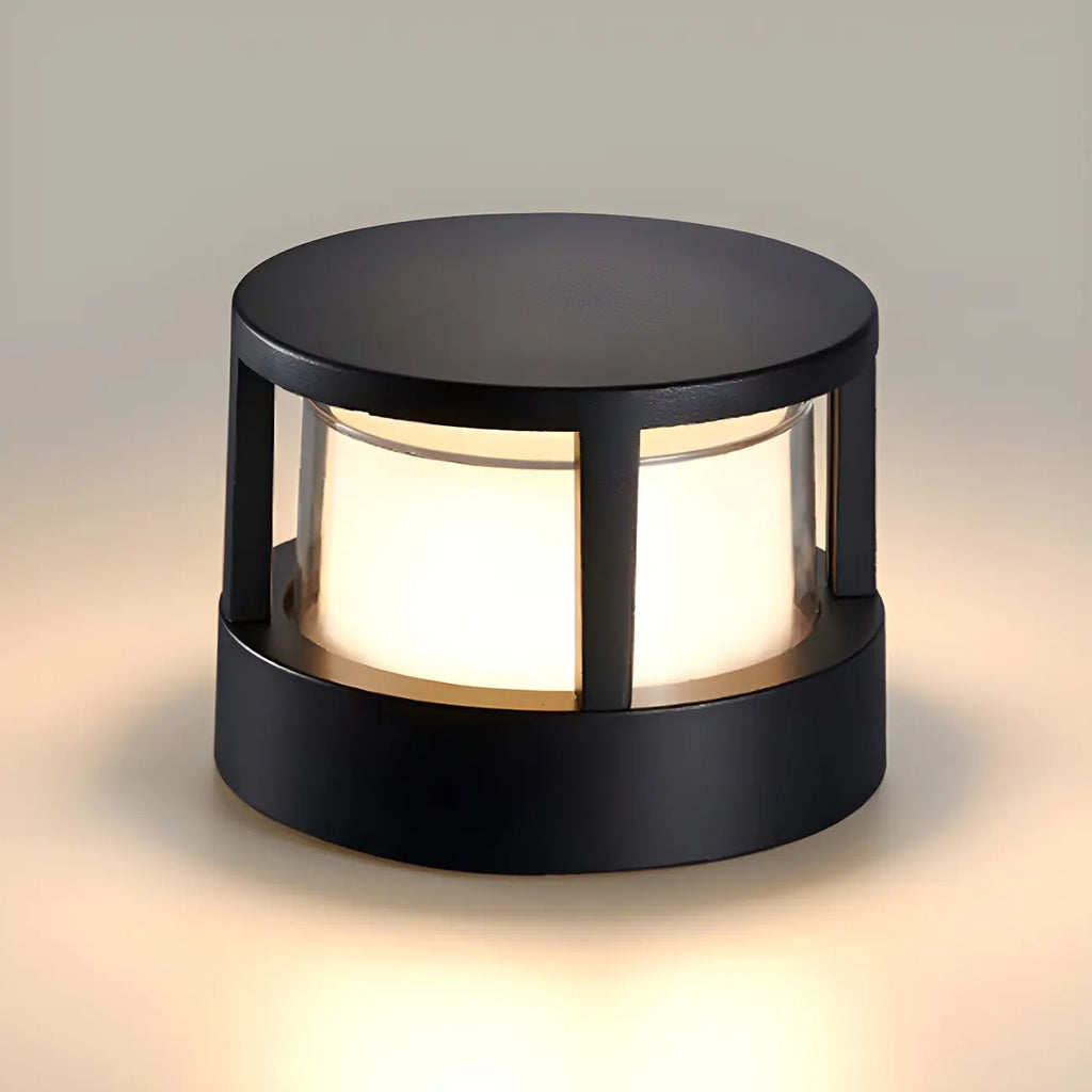 Black Metal Cylinder Wired Post Cap Light