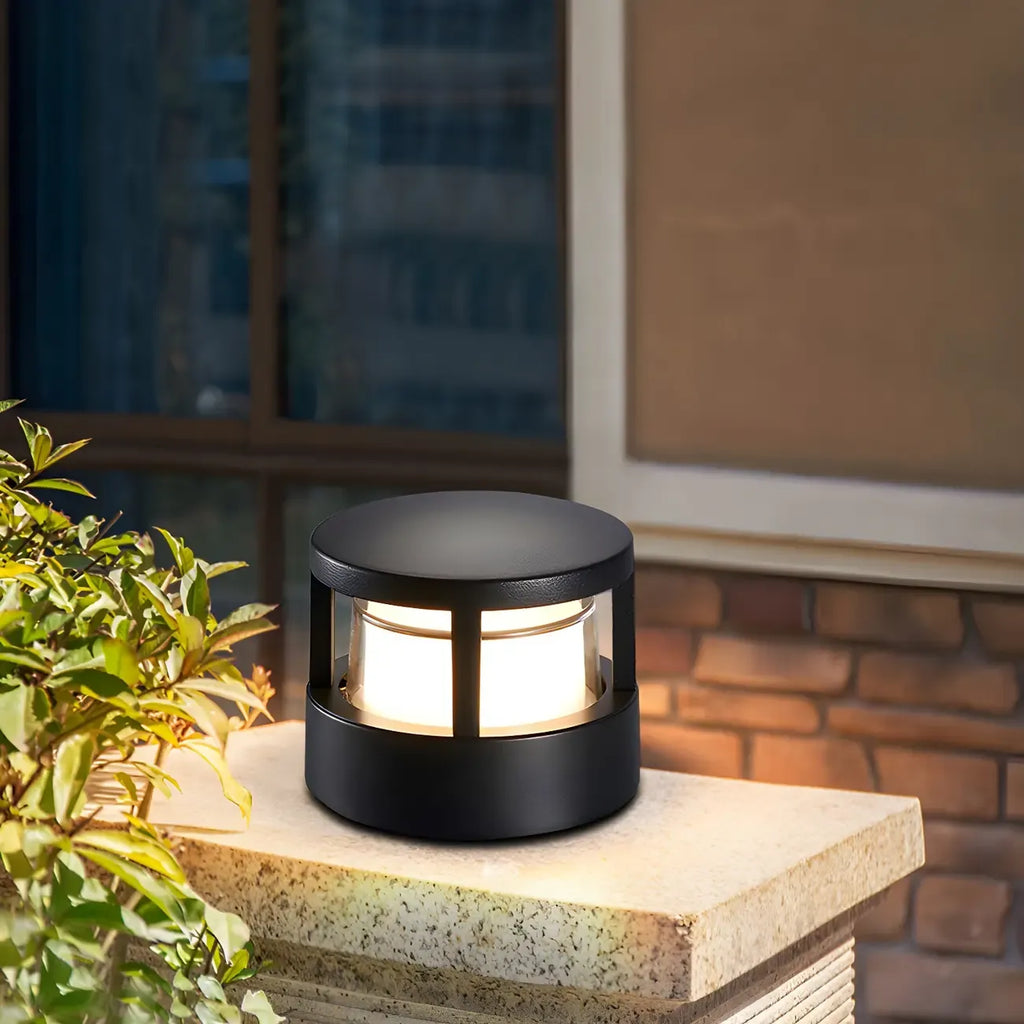 Black Metal Cylinder Wired Post Cap Light