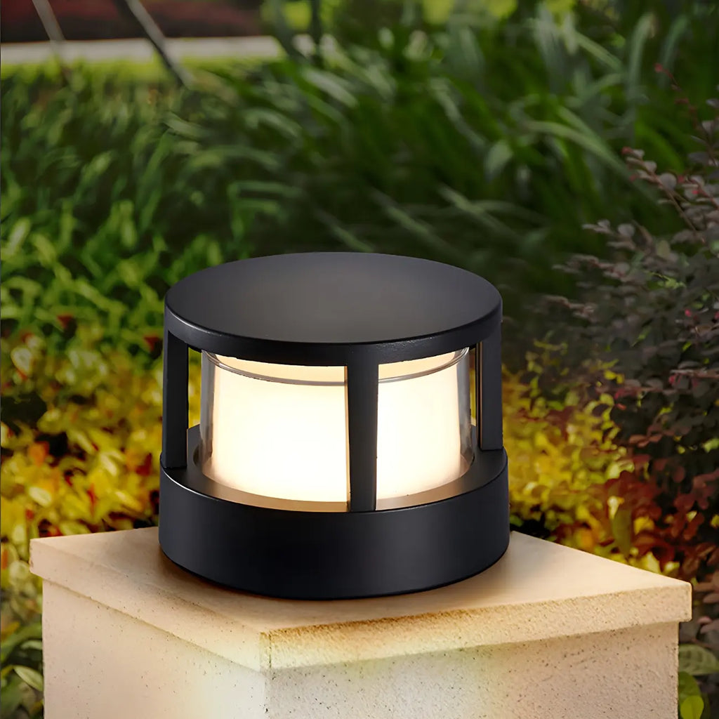 Black Metal Cylinder Wired Post Cap Light