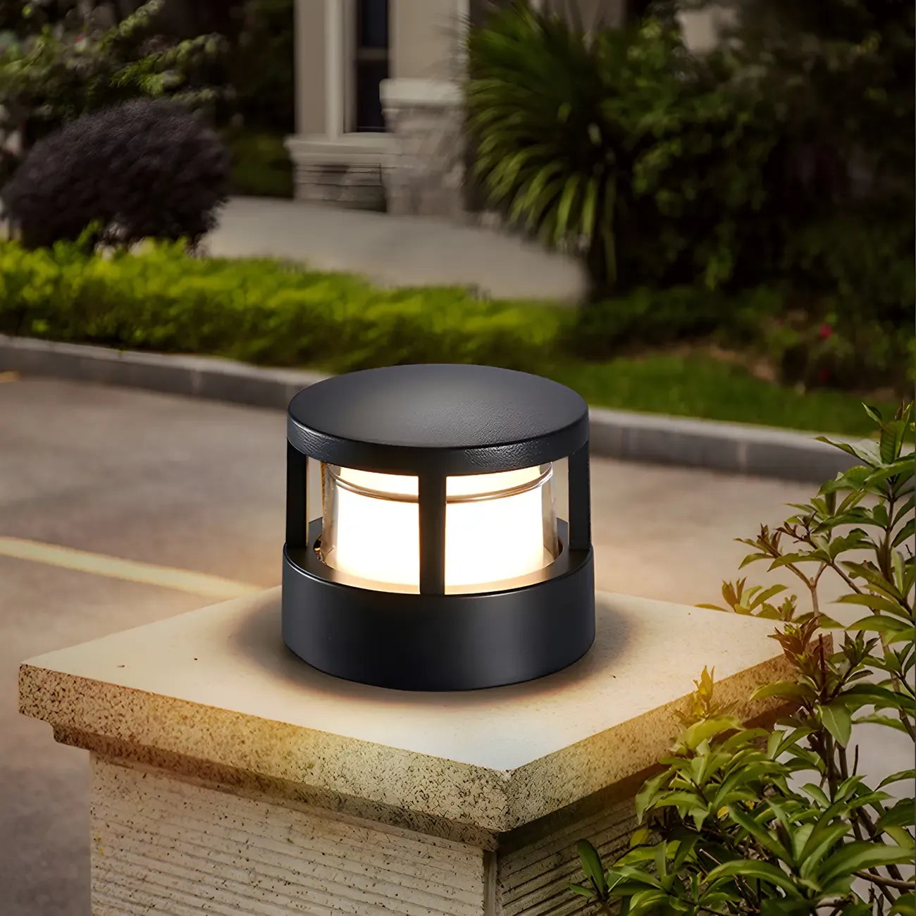 Black Metal Cylinder Wired Post Cap Light
