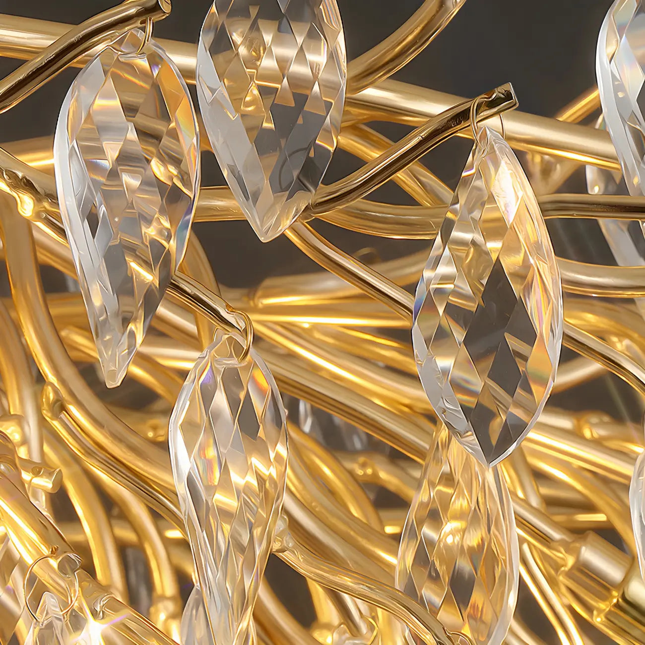 Elegant Gold Branch Crystal Chandelier Adjustable Height