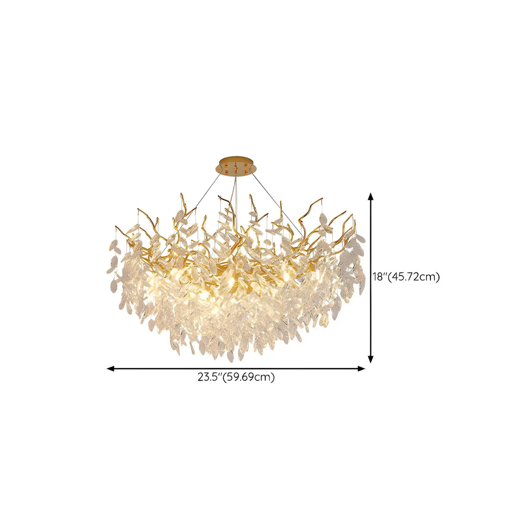 Elegant Gold Branch Crystal Chandelier Adjustable Height