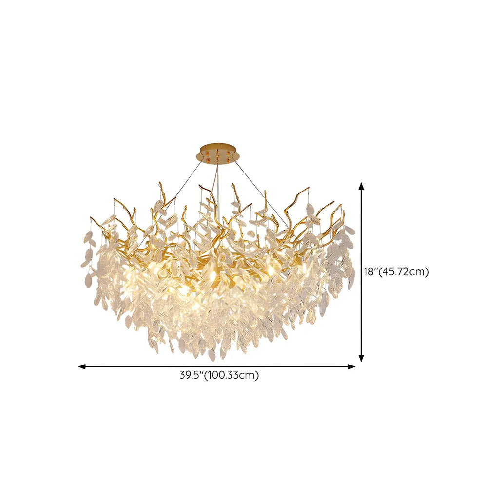 Elegant Gold Branch Crystal Chandelier Adjustable Height