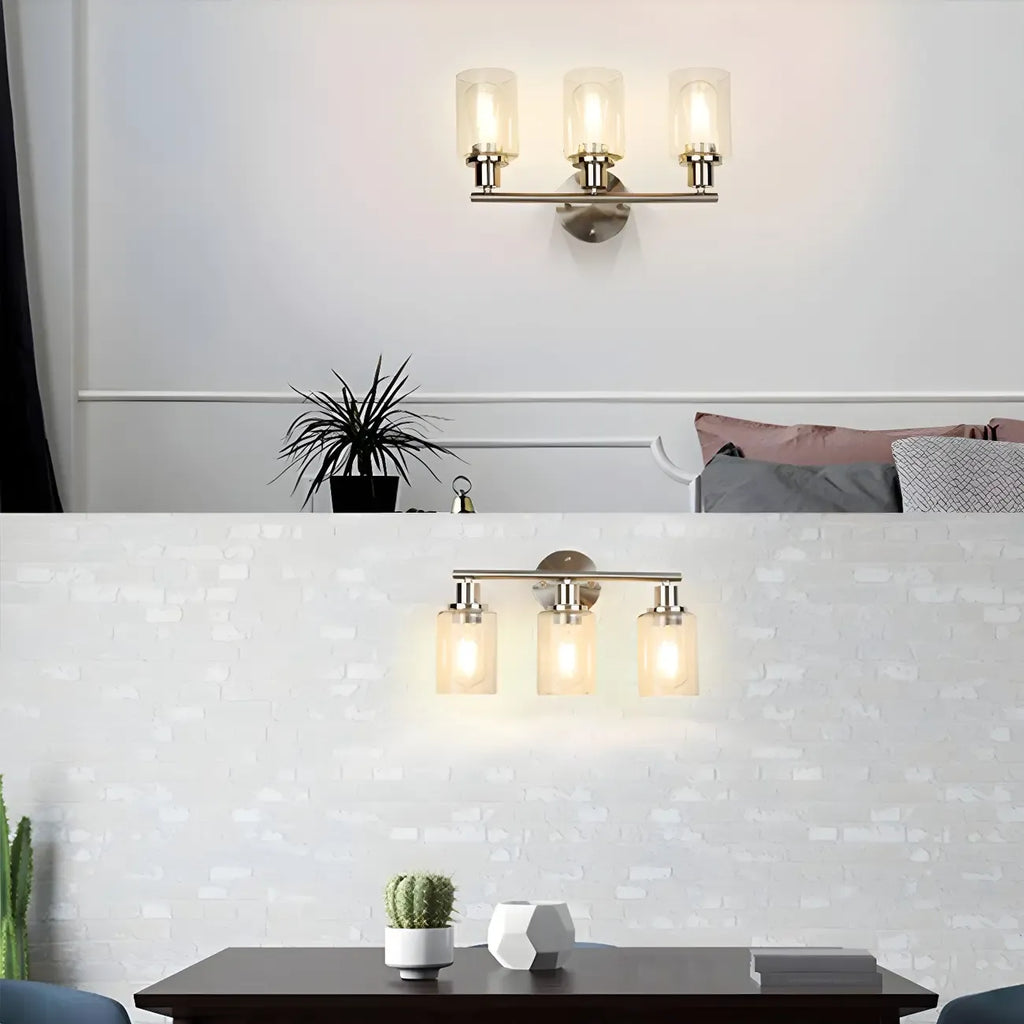 Classic Silver Tube Vanity Lights with Glass Shade for Bathroom