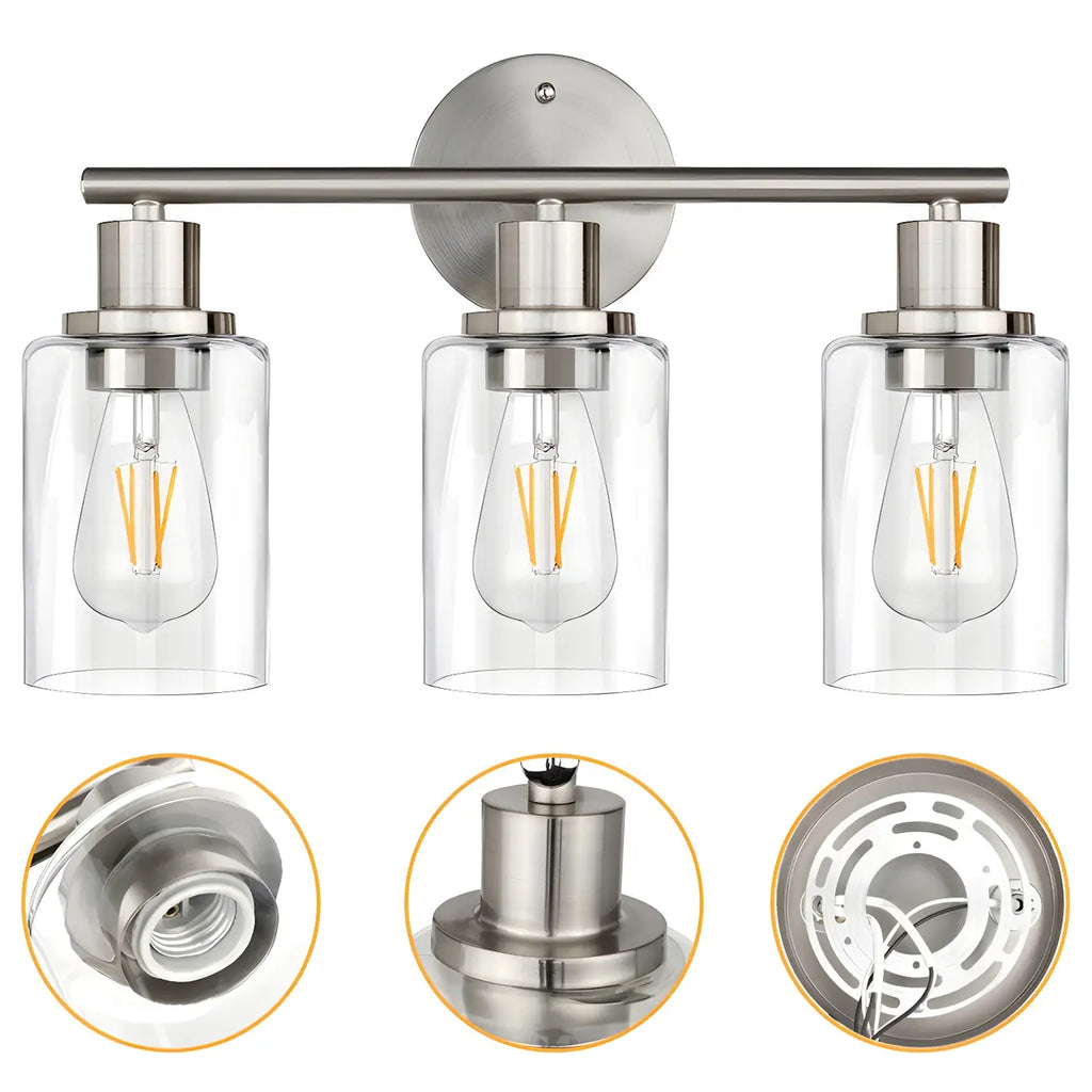 Classic Silver Tube Vanity Lights with Glass Shade for Bathroom