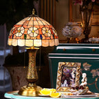 Antique Brass 2-Light Stained Glass Dome-Shape Table Lamp