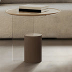 Brown Beige Elegant Round Wood Coffee Table with Storage