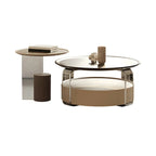 Brown Beige Elegant Round Wood Coffee Table with Storage