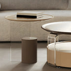 Brown Beige Elegant Round Wood Coffee Table with Storage