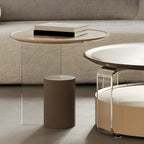 Brown Beige Elegant Round Wood Coffee Table with Storage