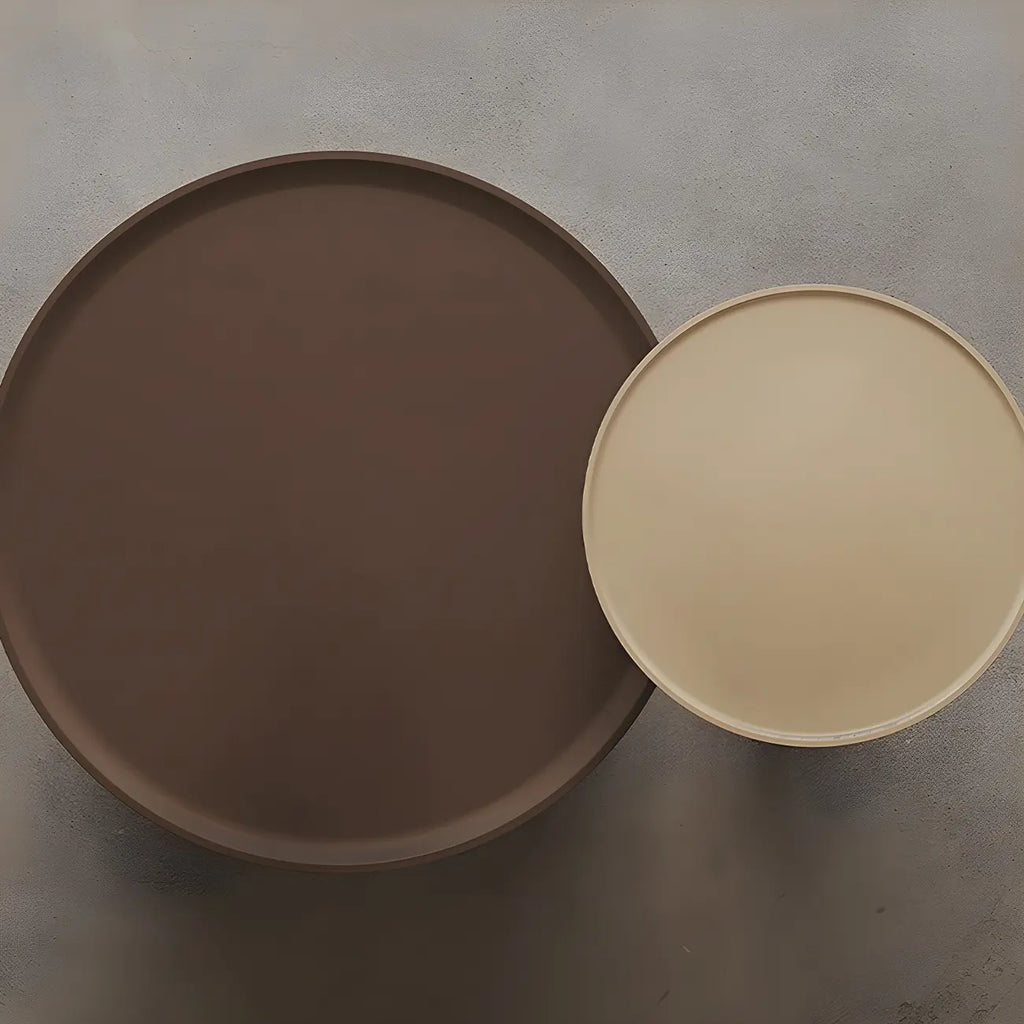 Brown Beige Elegant Round Wood Coffee Table with Storage