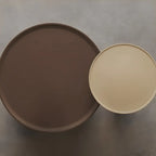 Brown Beige Elegant Round Wood Coffee Table with Storage