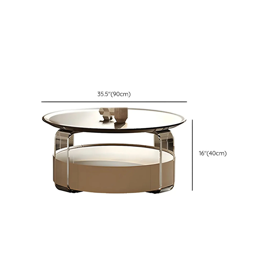 Brown Beige Elegant Round Wood Coffee Table with Storage