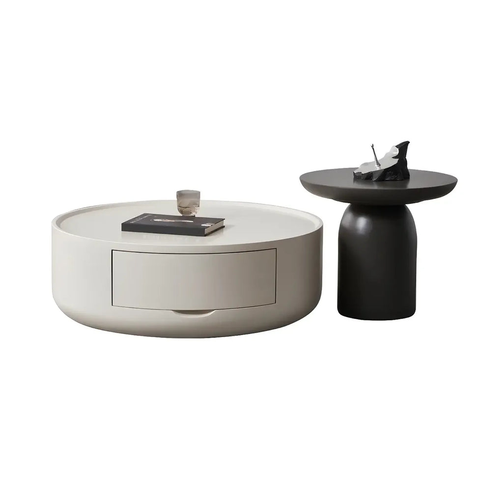 Modern Black White Wood Round Coffee Table with Storage
