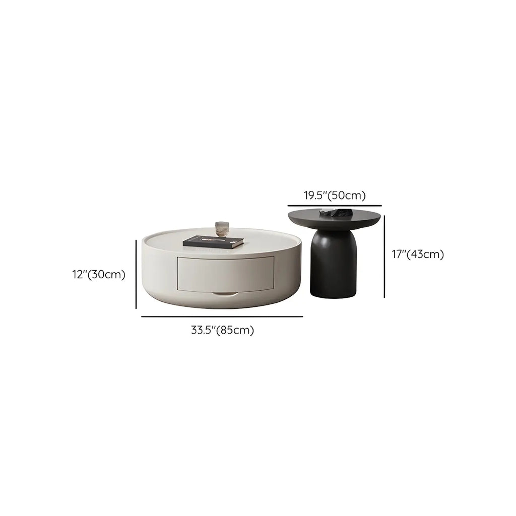 Modern Black White Wood Round Coffee Table with Storage