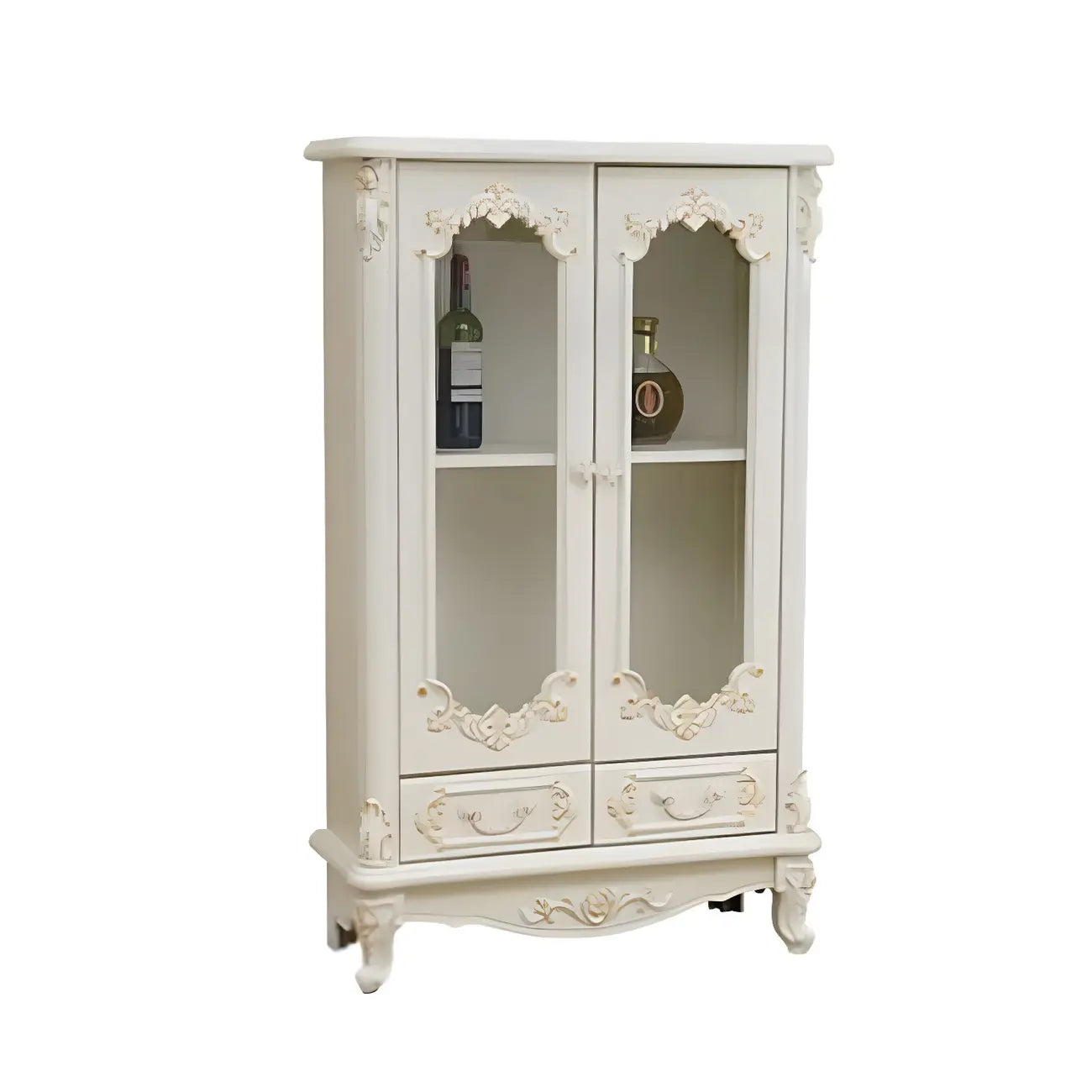 Classic White Wood Storage Display Cabinet with Drawer