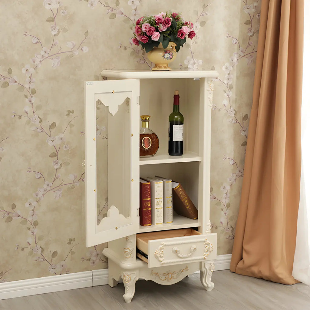 Classic White Wood Storage Display Cabinet with Drawer