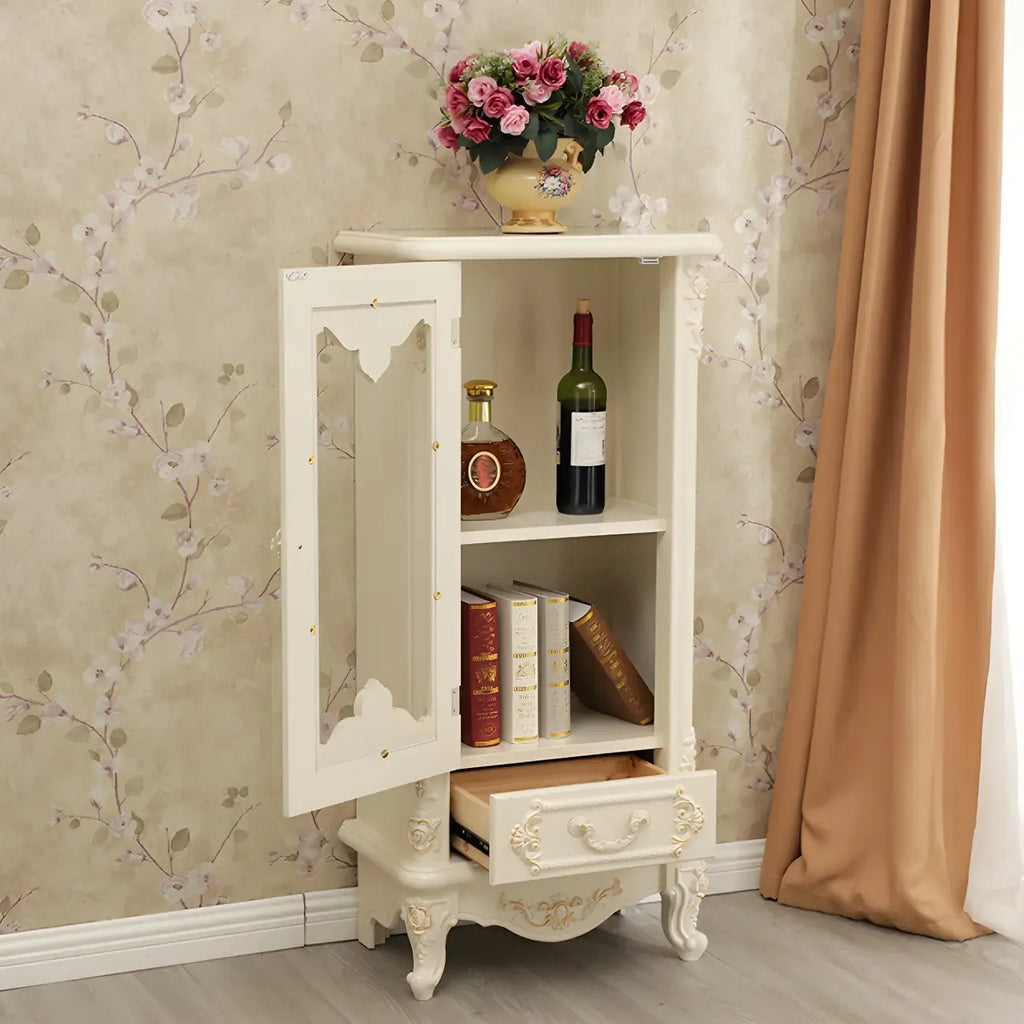 Classic White Wood Storage Display Cabinet with Drawer