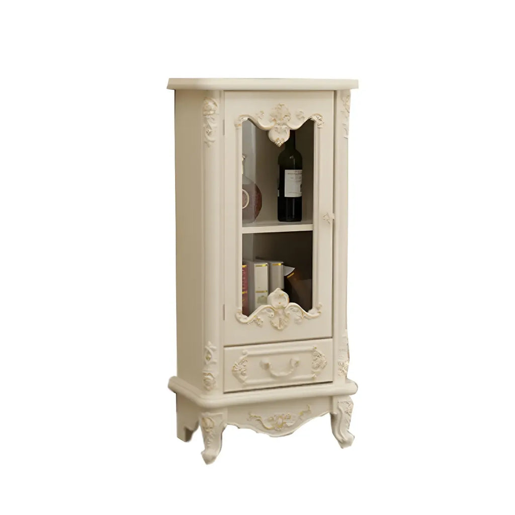 Classic White Wood Storage Display Cabinet with Drawer