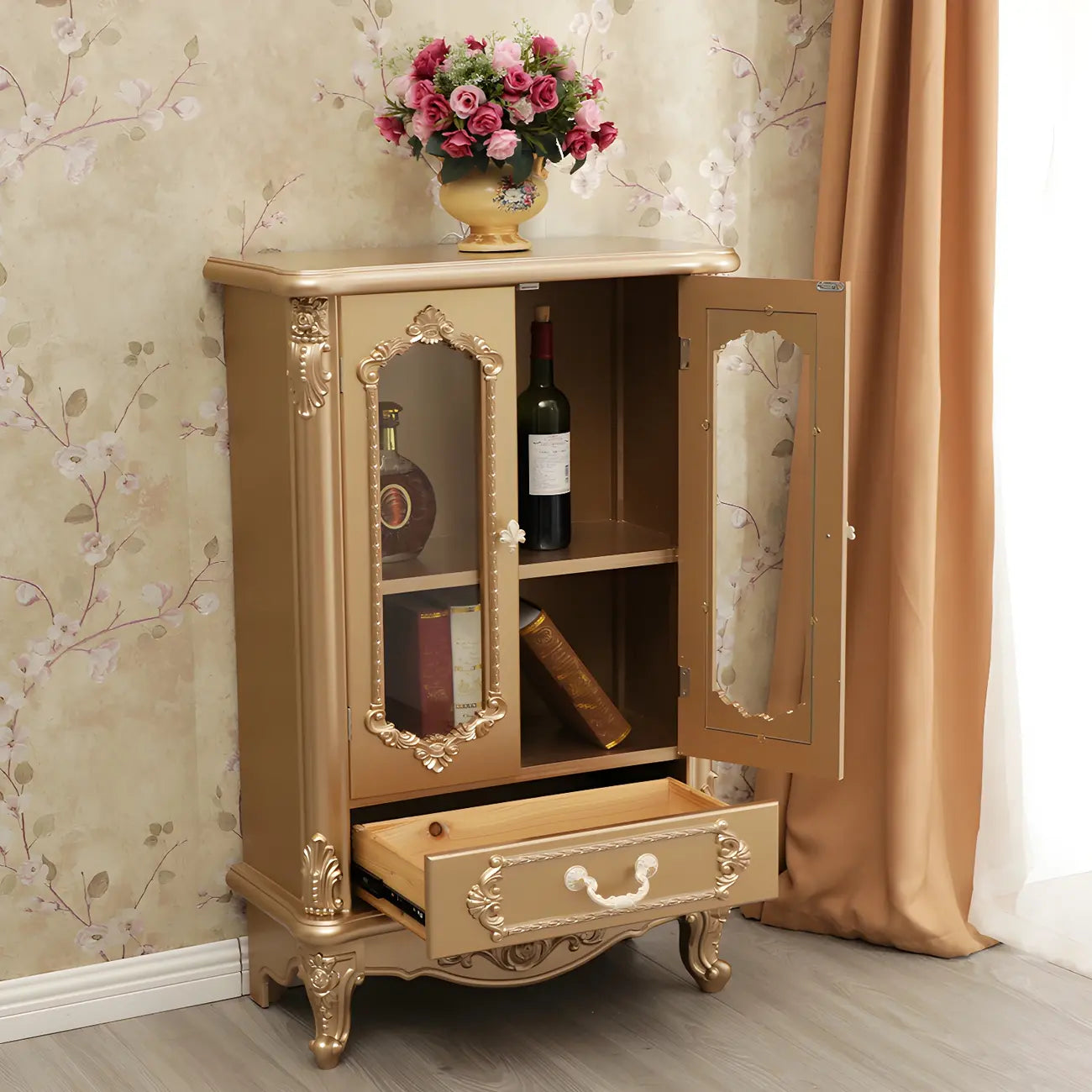 Classic White Wood Storage Display Cabinet with Drawer