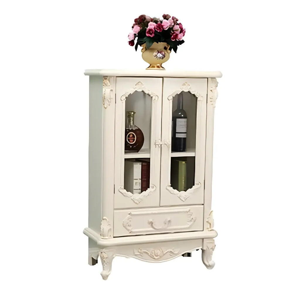 Classic White Wood Storage Display Cabinet with Drawer
