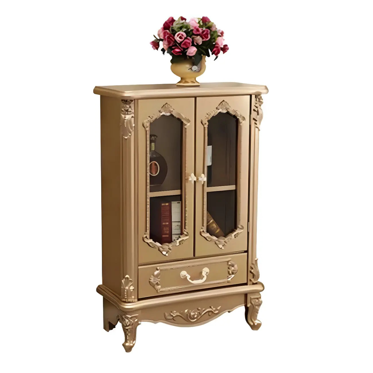 Classic White Wood Storage Display Cabinet with Drawer