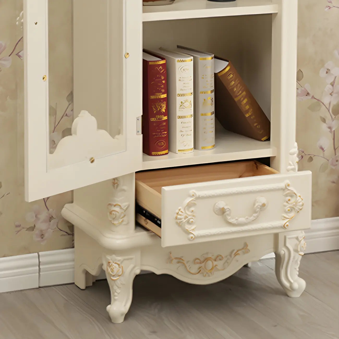 Classic White Wood Storage Display Cabinet with Drawer