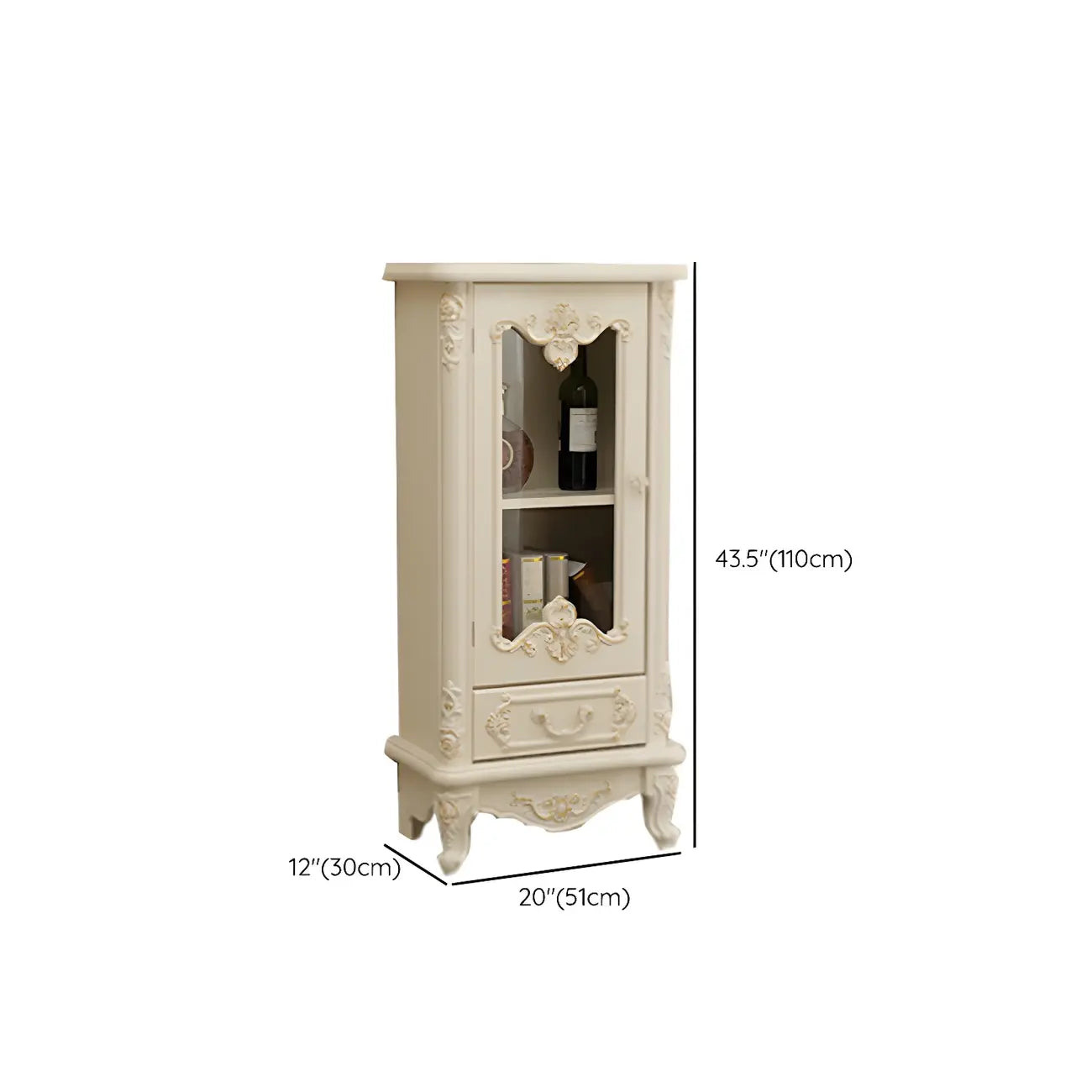 Classic White Wood Storage Display Cabinet with Drawer